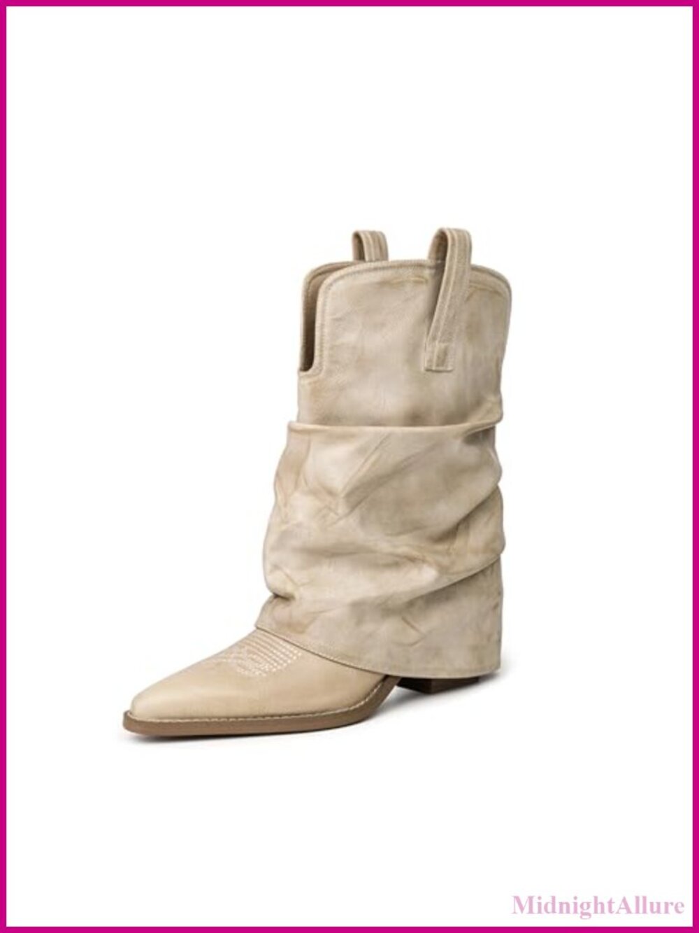 Women's Mid Calf Cowboy Boots Pointed Toe Slouchy Pull On Western Boots